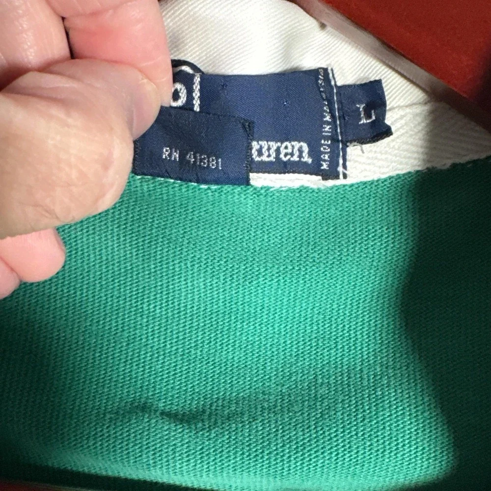 Polo Ralph Lauren Rugby Polo Shirt Mens Large Green Long Sleeve Distressed